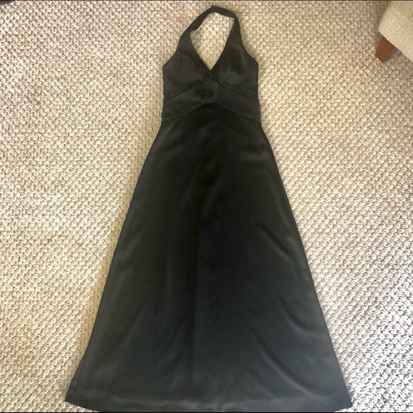 Black Satin Evening Prom Cocktail Gown Halter Top - Picture 2 of 15
